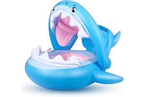 FLYBOO Baby Float Swimming Pool Toddler Floaties with Inflatable Canopy Shark Infant Pool Float for Kids Aged 36 Months