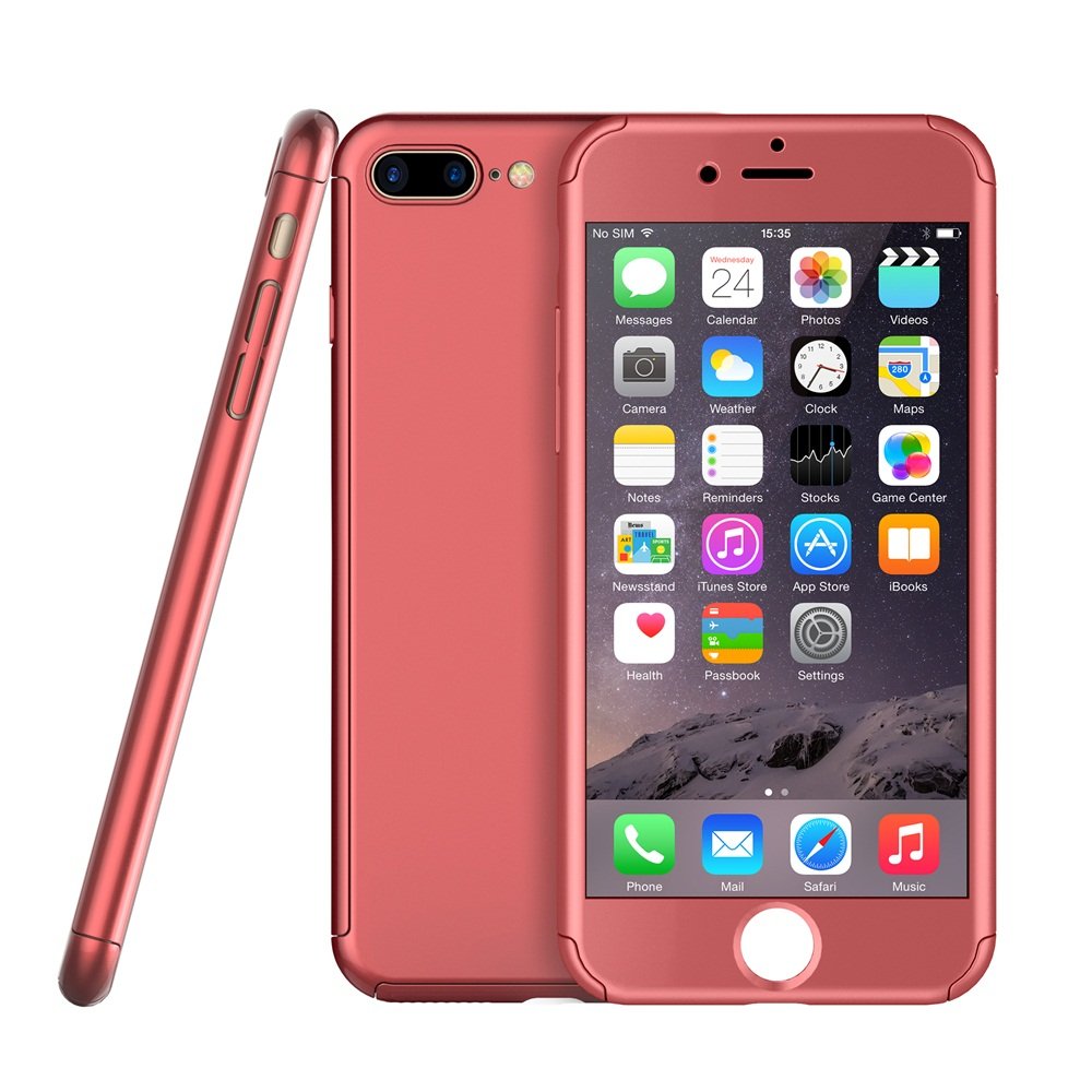 iphone 7 Plus Case,Egrace Full Body Coverage Protection Case, Ultra Thin Hybrid Case Cover with Tempered Glass Screen Protector for iphone 7 Plus (5.5 inch) (Red)
