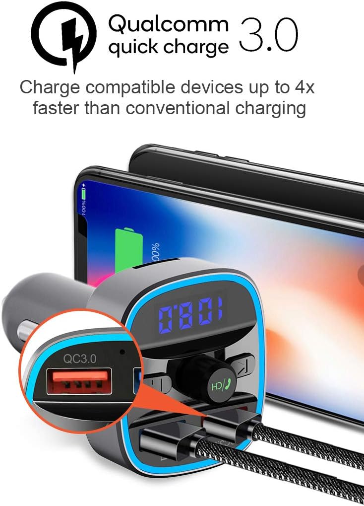 FM Transmitter for Car Bluetooth 5.0 Music Player - Handsfree car kit - QC3.0 USB Charger for car - MP3 Player FM Transmitter Bluetooth Adapter Support SD Card USB Flash Drive [Upgraded Version]: Car Electronics