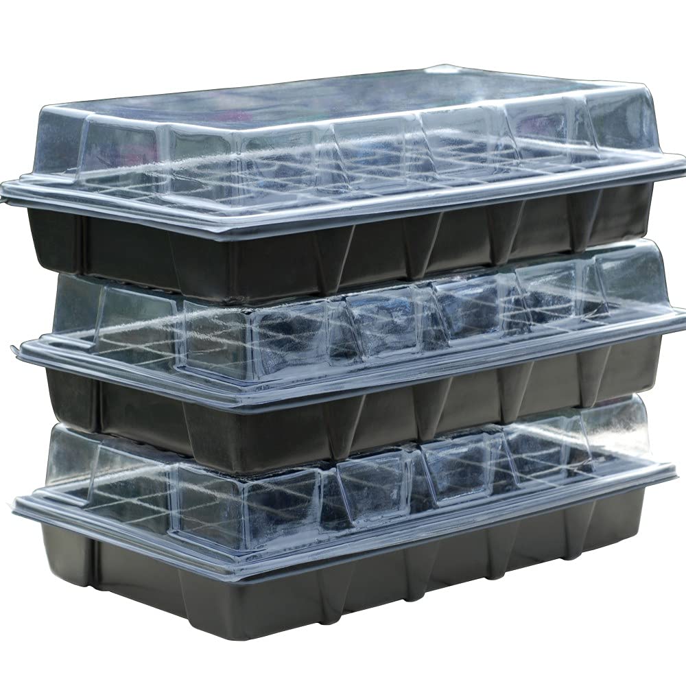 Thompson & Morgan Seed Tray Propagator Kit, Growing Seeds Tray with Clear Lids, Plant Germination, Windowsill Greenhouse & Garden, 3 Pack Seedling & Plugs Starter Plastic Grow Trays (3 Seed Trays)