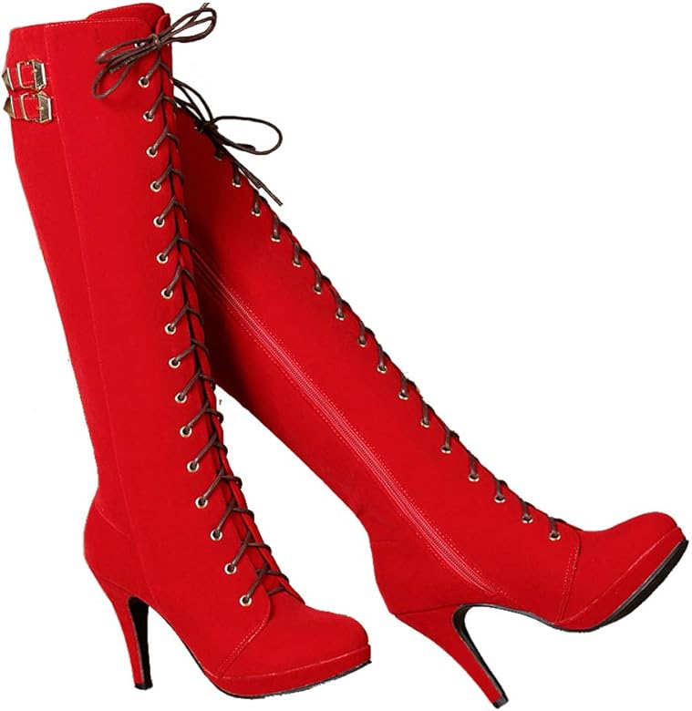 womens red leather knee high boots