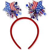 HIFANMM 4th of July Headband Independence Day Hair Accessories Patriotic Party Hair Supplies USA Flag Star Design Blue Red Ribbon Stars Hair Decoration Hair Hoop for Women