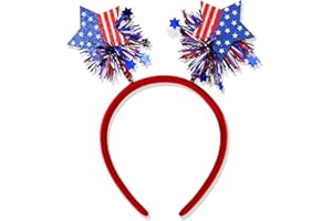 HIFANMM 4th of July Headband Independence Day Hair Accessories Patriotic Party Hair Supplies USA Flag Star Design Blue Red Ribbon Stars Hair Decoration Cute Hair Hoop for Women Girls Kids 1 Pcs