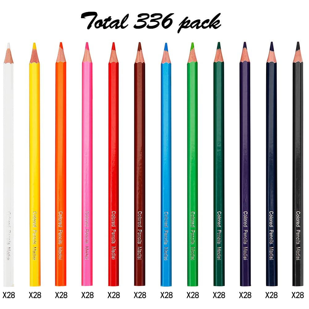 Madisi Colored Pencils Bulk - Pre-Sharpened - 12 Assorted Colors - 336 Bulk pack