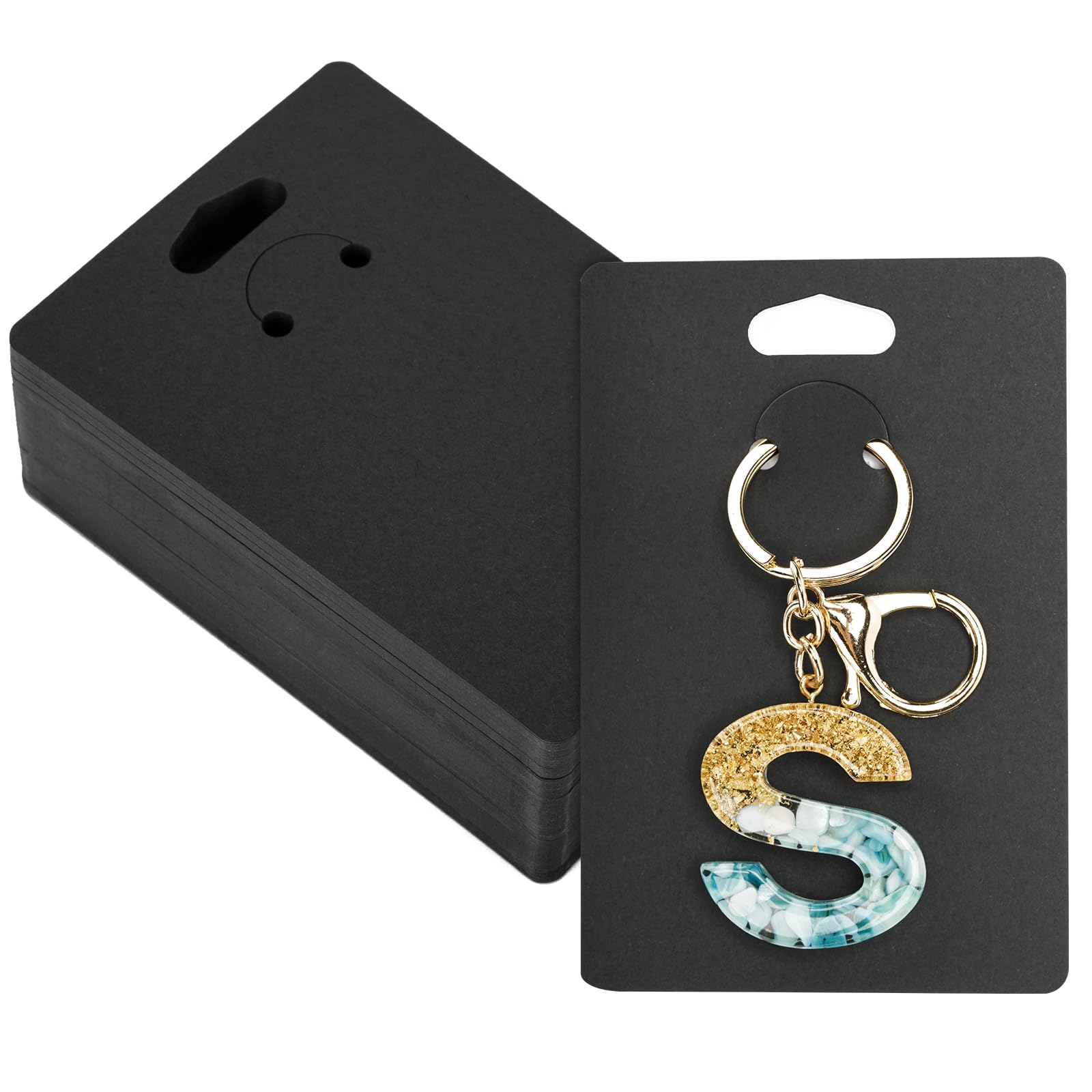 G2PLUS 100 Blank Necklace Display Holders - 8x12CM Black Keychain Cards for Handmade Jewelry