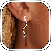 Campsis Silver Threader Dangle Earrings, Bridal Curved Drop Earrings, Long Chain Tassel Earring for Women