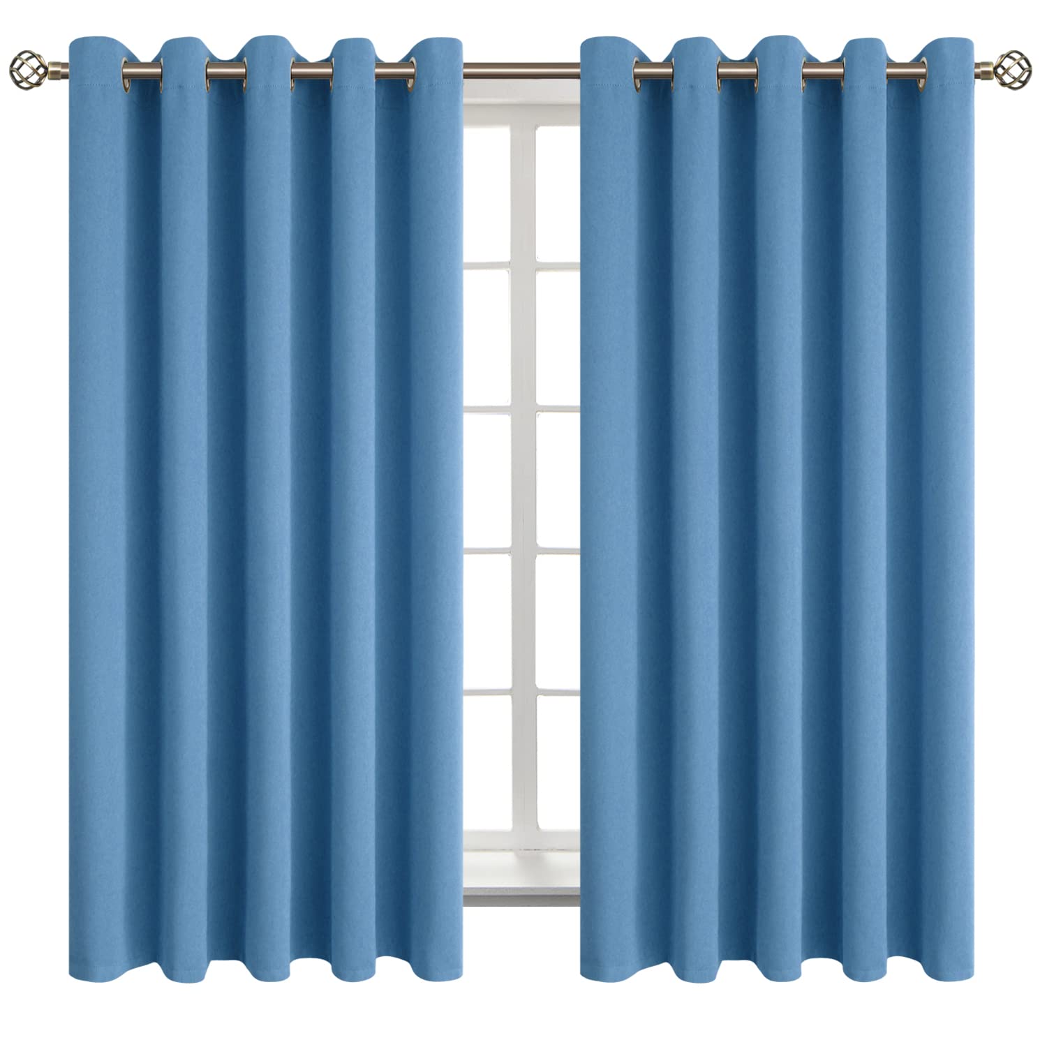 Photo 1 of BGment Blackout Curtains - Grommet Thermal Insulated Room Darkening Bedroom and Living Room Curtains, Set of 2 Panels (70 x 63 Inch, Denim)