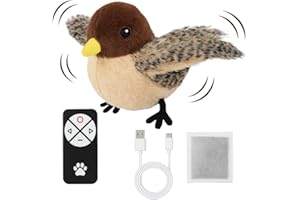 CKFPS Flying Bird Cat Toy (Not a Flying Bird) – Interactive Flappy Bird Toy for Indoor Cats, USB Rechargeable with Real Feathers, Chirping Sounds & Remote Control
