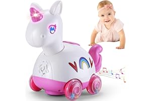 Wanonoo Unicorn Baby Girl Toys 6-12 Months, Tummy Time Musical Light Up Crawling Infant Toys 3 4 5 6 7 8 9 10 11 12 18 Month Easter 1st Birthday Baby Girl Gift Toddler Learning Activity Pink