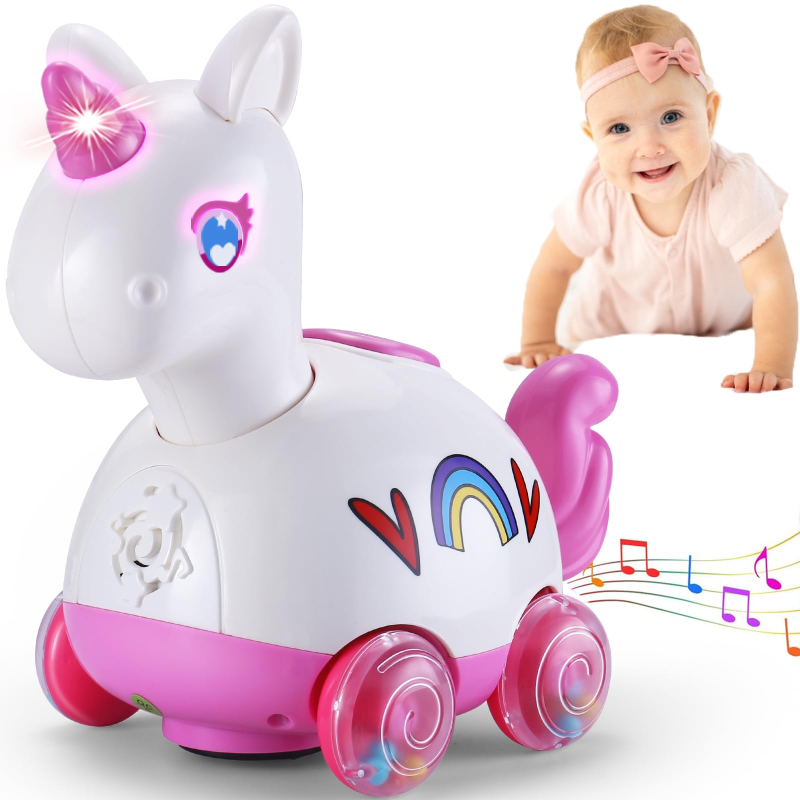 Photo 1 of Wanonoo Unicorn Baby Girl Toys 6-12 Months, Tummy Time Musical Light Up Crawling Infant Toys 3 4 5 6 7 8 9 10 11 12 18 Month Easter 1st Birthday Baby Girl Gift Toddler Learning Activity Pink