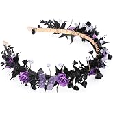 KorViSHOW Black Fairy Flower Crown, Gothic Elf Butterfly Floral Headpiece | Woodland Dark Flower Headband for Women Girls