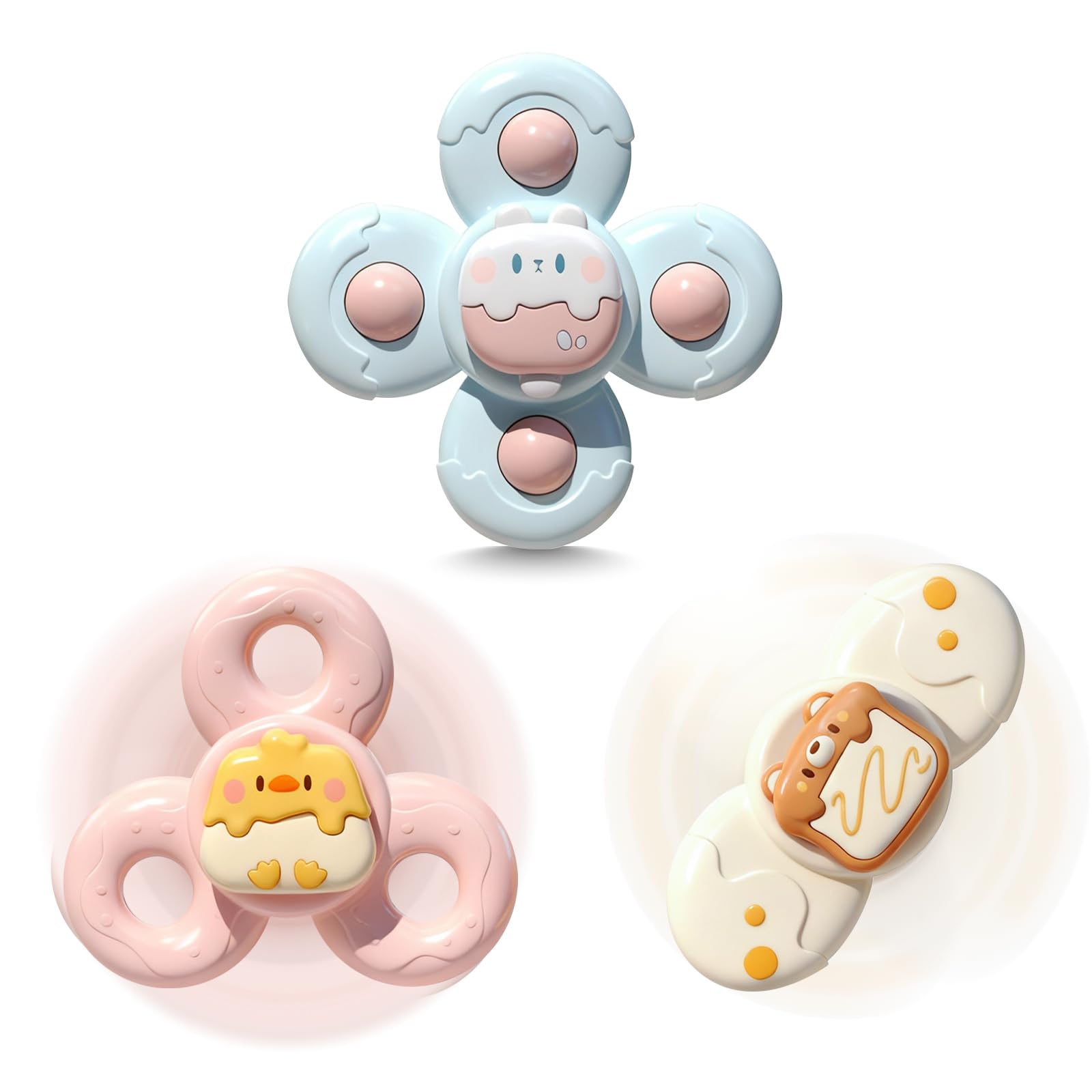 3-Pack Baby Suction Spinner (6+ Months) - CE Compliant Multi-Functional High Chair/Bath/Travel Sensory Item for Infants, BPA-Free Cute Animal Fidget Plaything — image 1