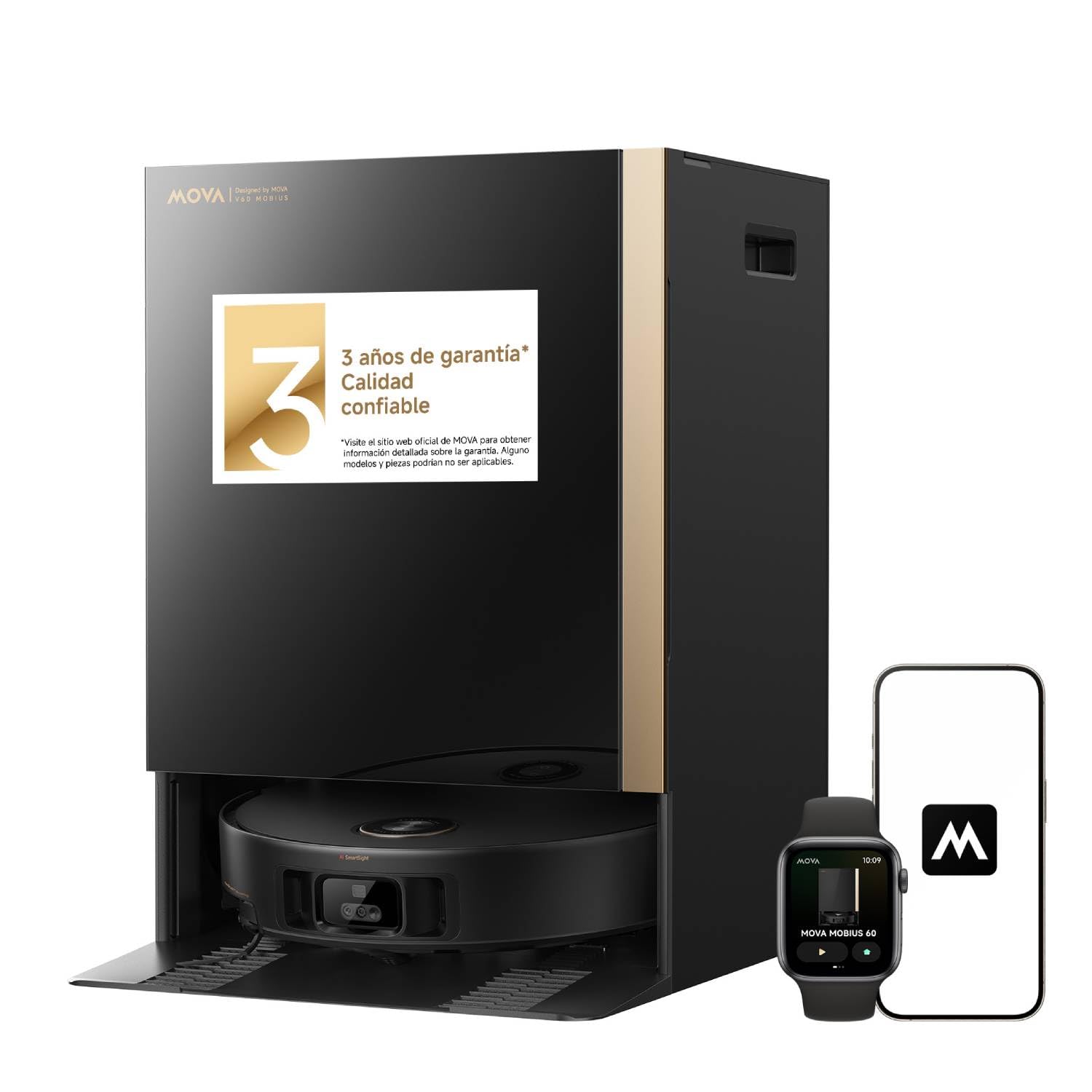 Mova Mobius 60 Robot Aspirador, Sistema MopSwap, 30000 Pa Succión, Salta Obstáculos 8 cm, Navegación FlexScope, Limpieza con Calor PTC 100°C, para Hogares con Mascotas