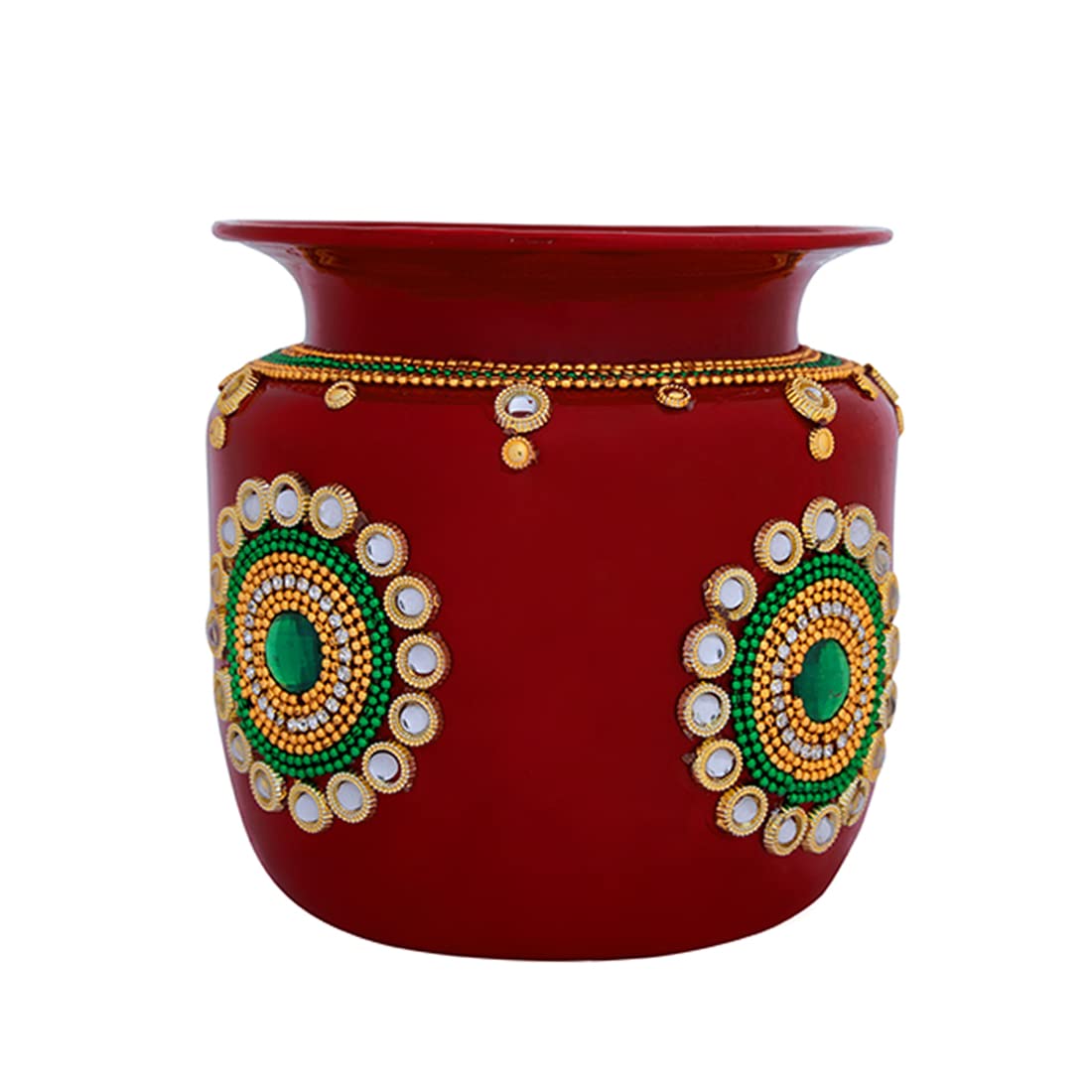Decorative Kalash Lota Handpainted Steel Puja Kalash for Traditional Ganesha Ganpati Festival Wedding Decor & Gifting Pooja Item Home Temple Mandir Puja Rituals Stainless Steel Lota (Red) (Size :-4")