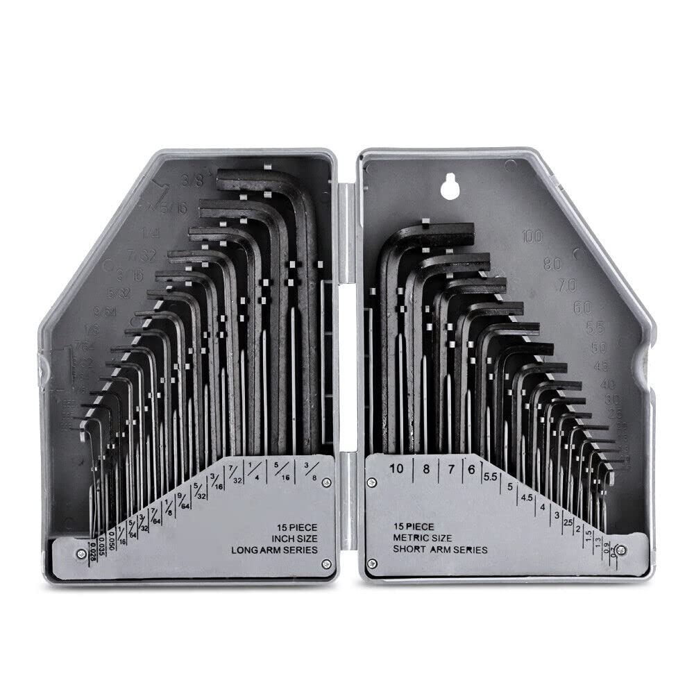 30pc Large Hex Allen Key Set Metric Imperial 0.7mm - 10mm