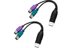 BTFO 2pcs PS2 to USB Adapter, 7.44in in Length PS/2 Keyboard & Mouse to USB Converter Adapter Cable Accessories (Purple & Gre