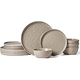 Famiware Mars Plates and Bowls Set, 12 Pieces Dinnerware Sets, Dishes Set for 4, Cinnamon Brown