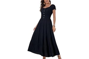 OSTOO Women's 2025 Summer Short Sleeves Boho Floral Print Tiered Casual Flowy Long Maxi Dress