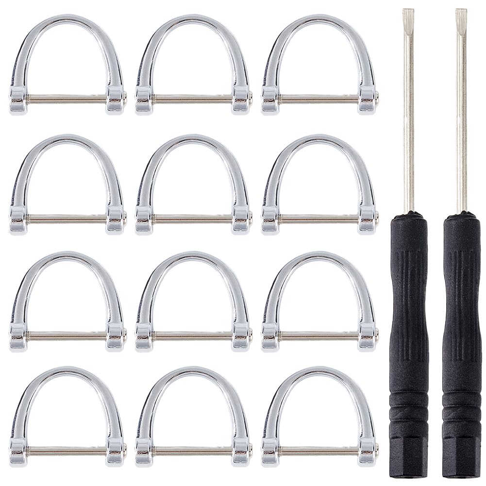 GORGECRAFT 1 Box 20Pcs Metal D Ring Screw in Shackle Silver Horseshoe U Shape Ring Key Holder Semicircle with 2Pcs Screwdriver Bag Hardware Accessories for DIY Leather Craft Purse Bags Replacement