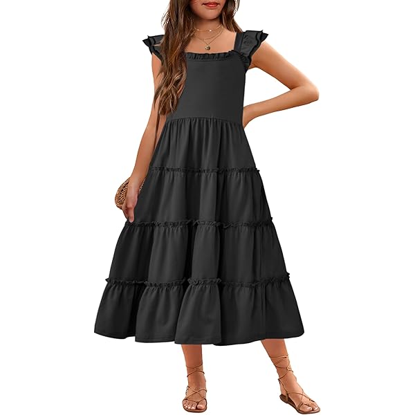 Lace Dress Girls Boho Lace Ruffle Sleeve Tiered Flower Maxi Dress