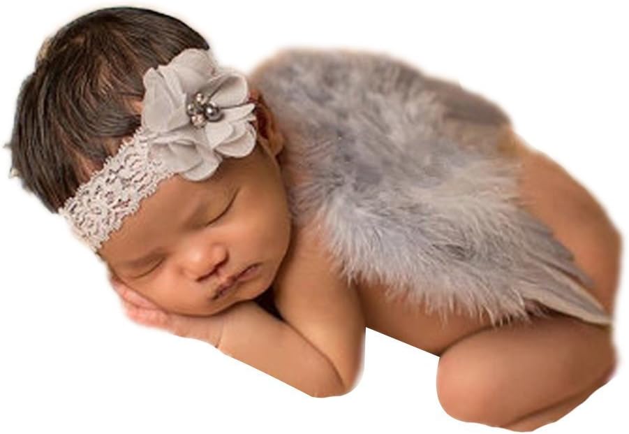 Newborn Baby Feather Angel Wings, Flower Halo Set