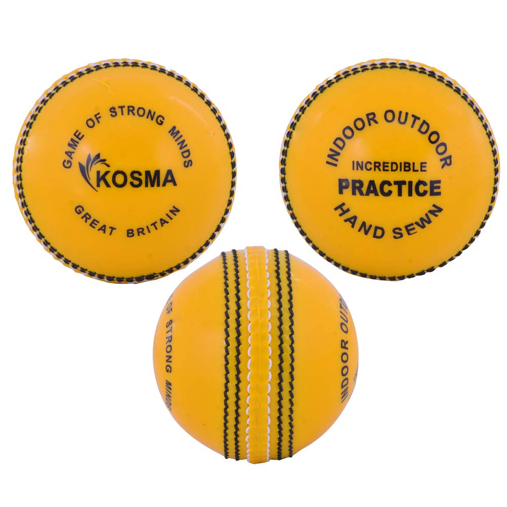 Kosma Cricket Incrediball Practice Balls (3 Pc) Real Bounce Enable Players to Develop their playing Skills without the Risk of Injury | Traditional Coaching Cricket Ball - Yellow Color