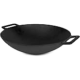 Jim Beam 12'' Pre Seasoned Heavy Duty Construction Cast Iron Grilling Wok, Griddle and Stir Fry Pan