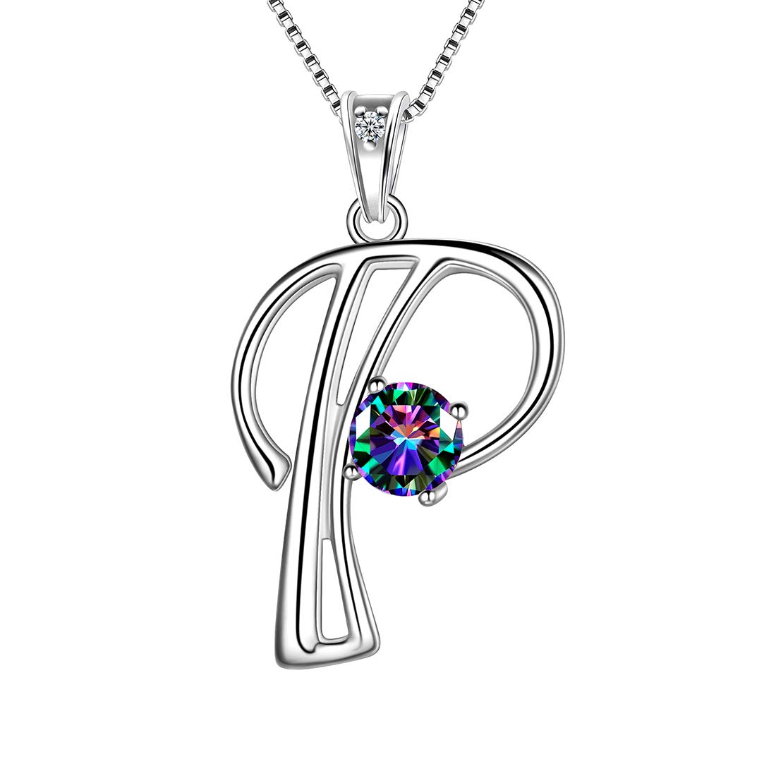 Aurora Tears Letter A Necklaces 925 Sterling Silver Mystic Rainbow Topaz Alphabet Initial A Pendant Jewellery Gifts for Women and Girls DP0195P