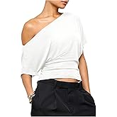 SweatyRocks Women's Off The Shoulder Crop Tops Asymmetrical Y2K Going Out Top Dolman Short Sleeve 2026 Summer Trendy Clothes
