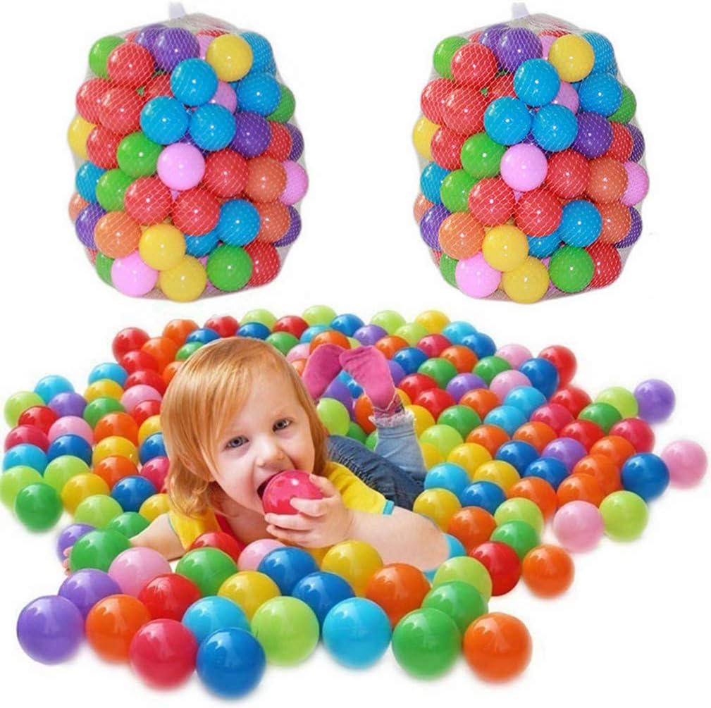 400 pcs Free BPA Crush Proof Plastic Ball Pit Balls Colorful Fun Soft Plastic AirFilled Ocean Ball Palyballs for Baby Child with 2.17in