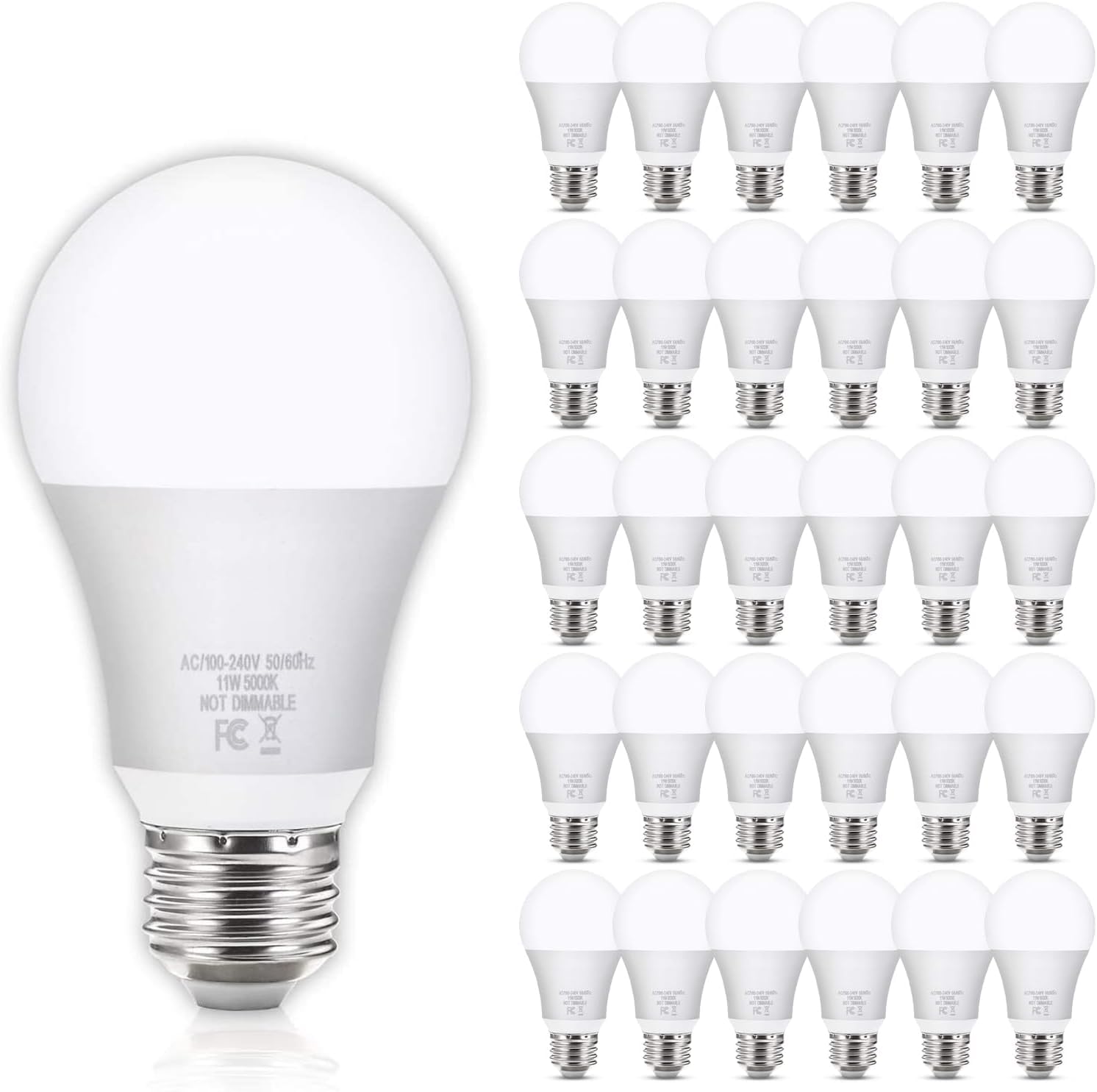 Photo 1 of Yochoice A19 LED Light Bulbs, 100 Watt Equivalent LED Bulbs, Daylight White 5000K, 1100Lumens, E26 Base, Non-Dimmable, 11W Bright White LED Bulbs for Living Room Bedroom Home Office, 30-Pack