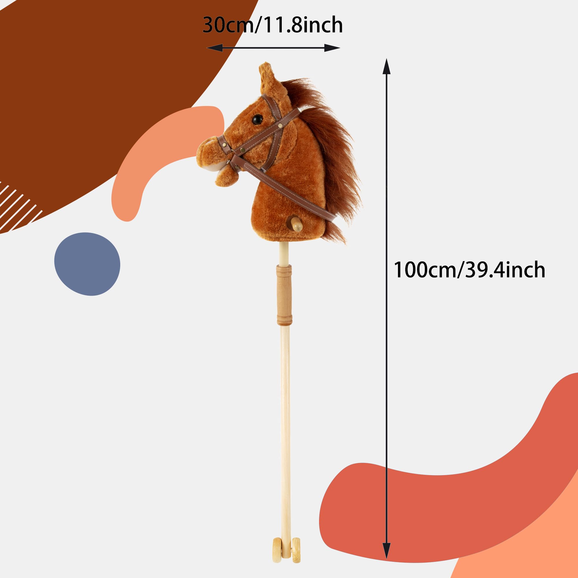 Morytale Stick Hobby Horse Riding Toy, Plush Stick Horse for Toddlers Ages 3+, Horses Ride on Toy Fun Pretend Play with Wooden Wheels and Real Pony Clip-Clop Sounds 39 Inches-Light Brown