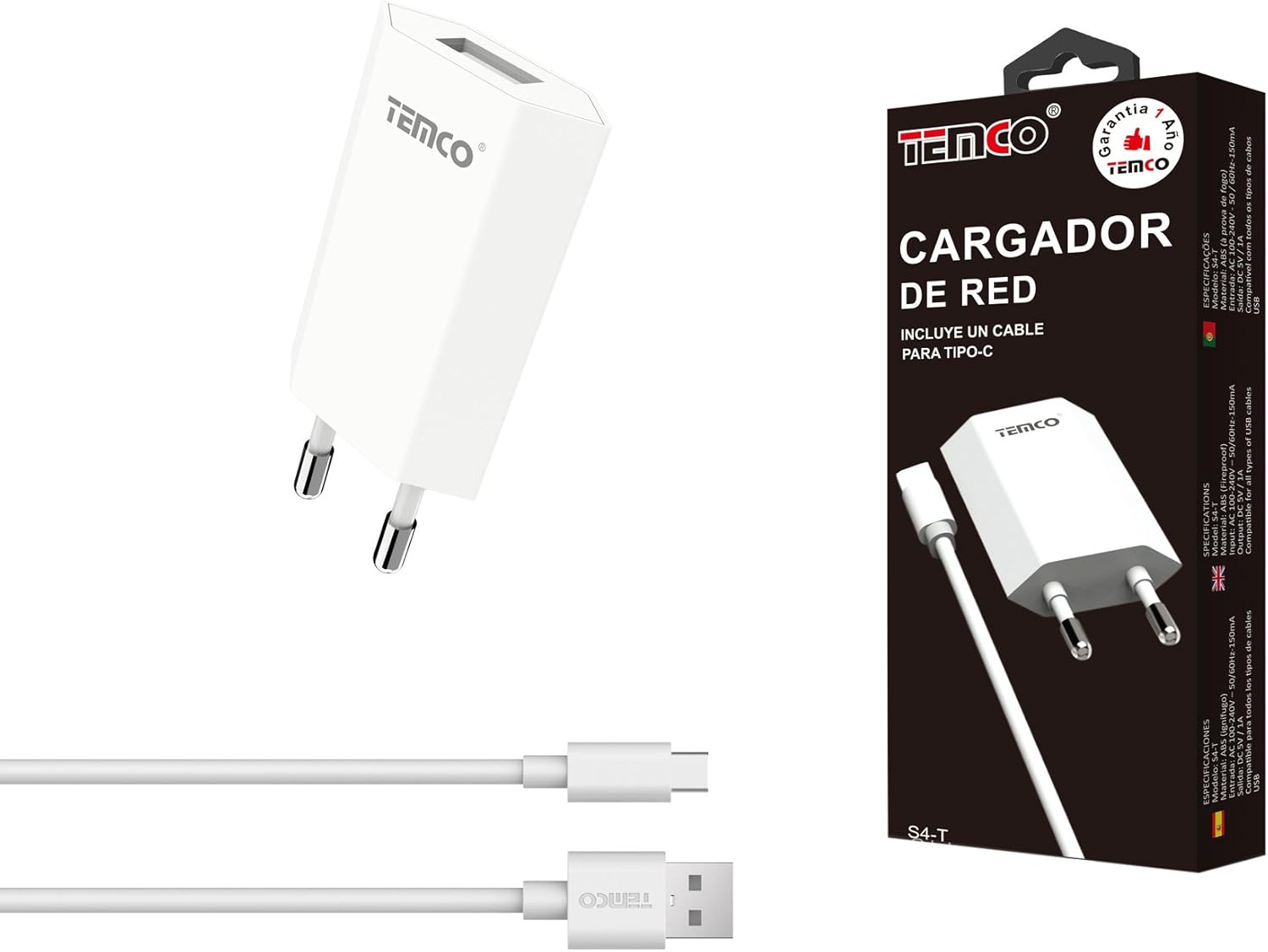 Temco S4 T B U 5 V 1 A Charger With Cable Type C Amazon Co Uk Electronics