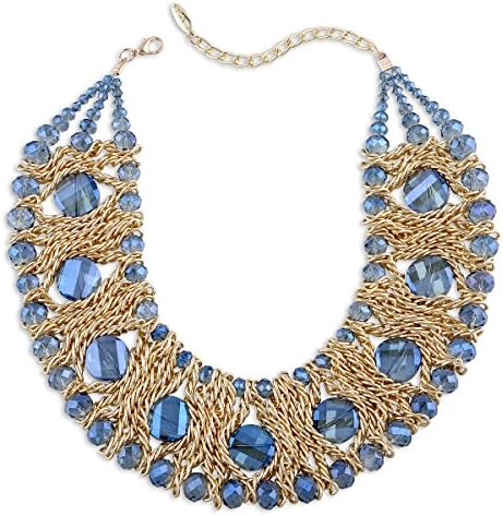 Kaymen Jewelry Gold-Plated Copper Chians Crystal Stone Knit Statement Choker Necklaces Women