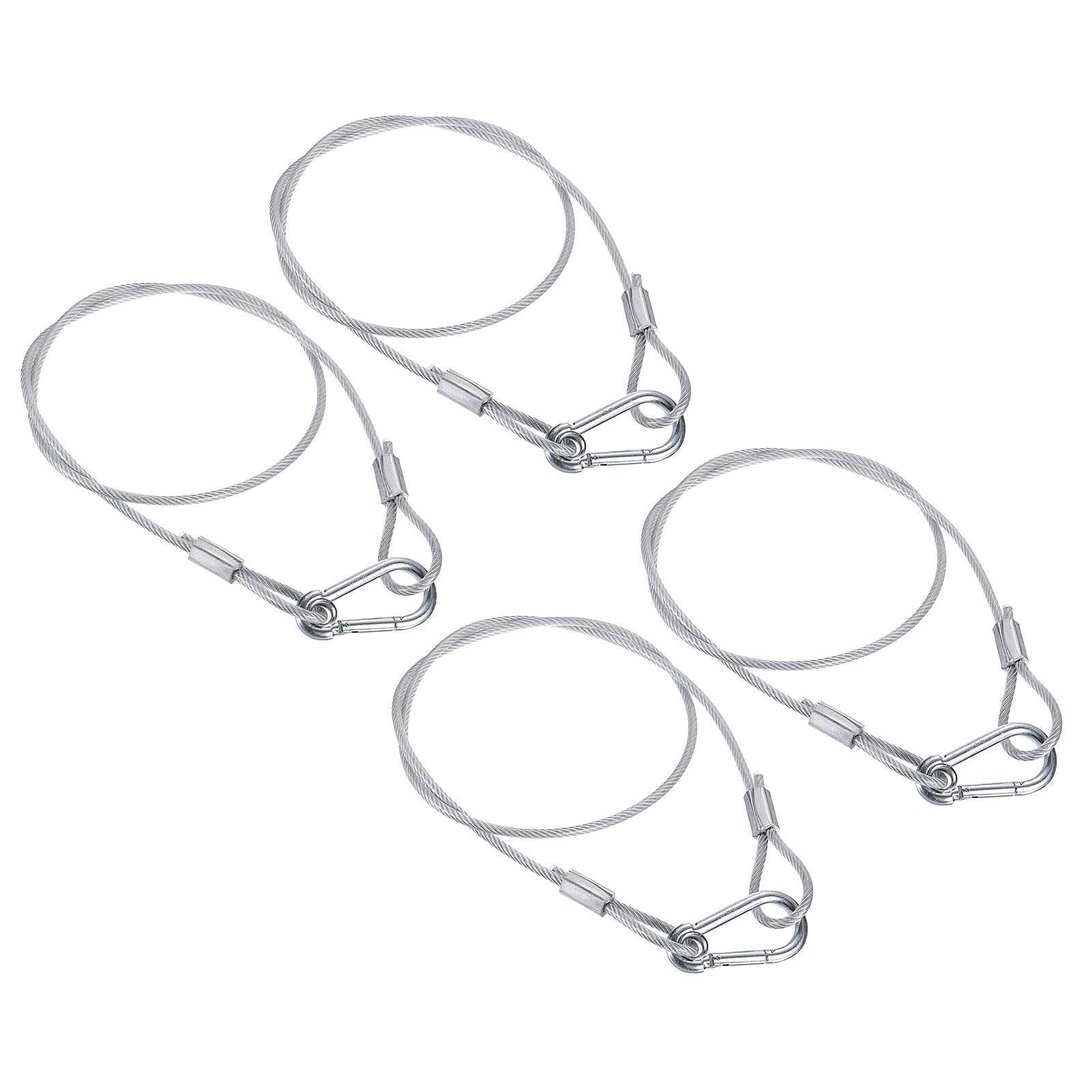 PATIKIL Stainless Steel Safety Cable 39.4"/100cm, 4Pack 5mm Flexible Security Wire Rope Lock Double Loops with Hook for Stage Lighting Luggage, Silver