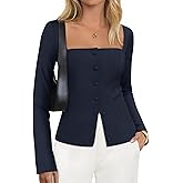 ZESICA Women's Spring Square Neck Blazers 2026 Casual Long Sleeve Button Up Work Business Fitted Blazer Jackets