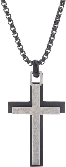 Box Chain Double Cross Pendant Necklace 