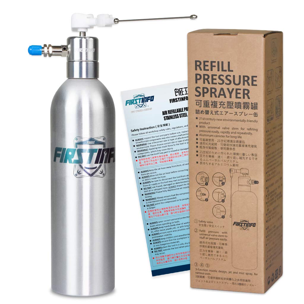 FIRSTINFO Aerosol Refillable Fluid Oil Pressure Storage Sprayer Can Aluminum Pneumatic Manual Compressed + Jet Dual Purpose Nozzle for Jet Straight Stream & Mist Spraying Kit