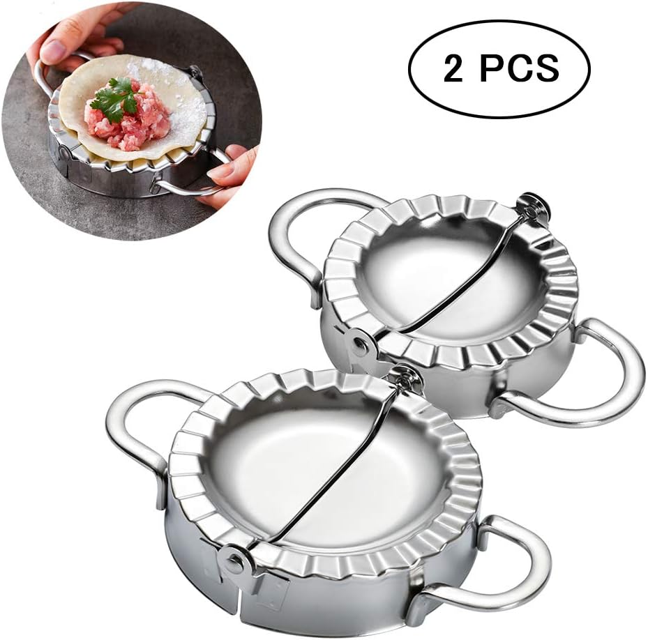 Stainless Steel Dumpling Maker Dough Cutter Pie Empanada Gyoza Ravioli Pierogi Dumpling Press Mould Kitchen Accessories Pastry Dough Cutter Tools 2 Packs (3'' Dia +3.7'' Dia)