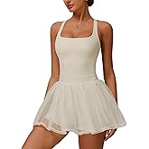 QBGJTD Womens Tennis Golf Dress with Built-in Bra Shorts Backless Square Neck Mini Puffy Skirt Athletic Dresses with Pockets