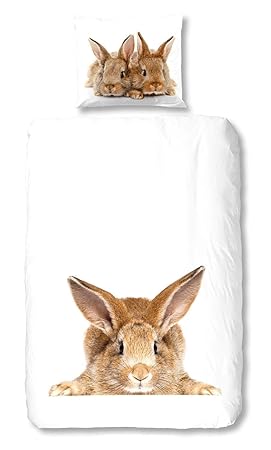 Good Morning Bettwäsche Rabbit Renforcé weiß Größe 135x200 cm (80x80 cm)