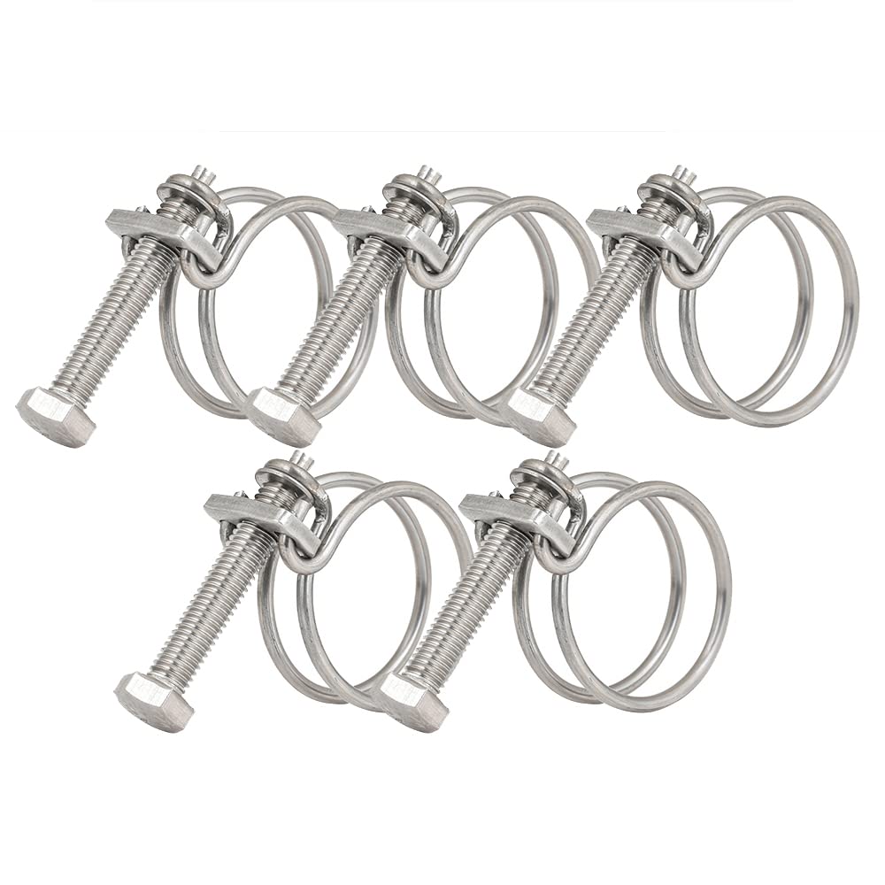 28-32mm Double Wire Hose Clamps, 201 Stainless Steel Hose Clips, Universal Plumbing Pipe Tube Fastener Adjustable Hose Hoop (Pack of 5)