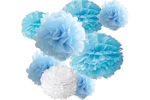 18pcs Tissue Hanging Paper Pom-poms, Flower Ball Wedding Party Outdoor Decoration Premium Tissue Paper Pom Pom Flowers Craft 