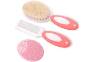 MR LION Baby Hair Brush and Comb Set for Newborns & Toddlers，Natural Soft Bristles，Ideal for Cradle Cap， Baby Registry Gift (Pink)