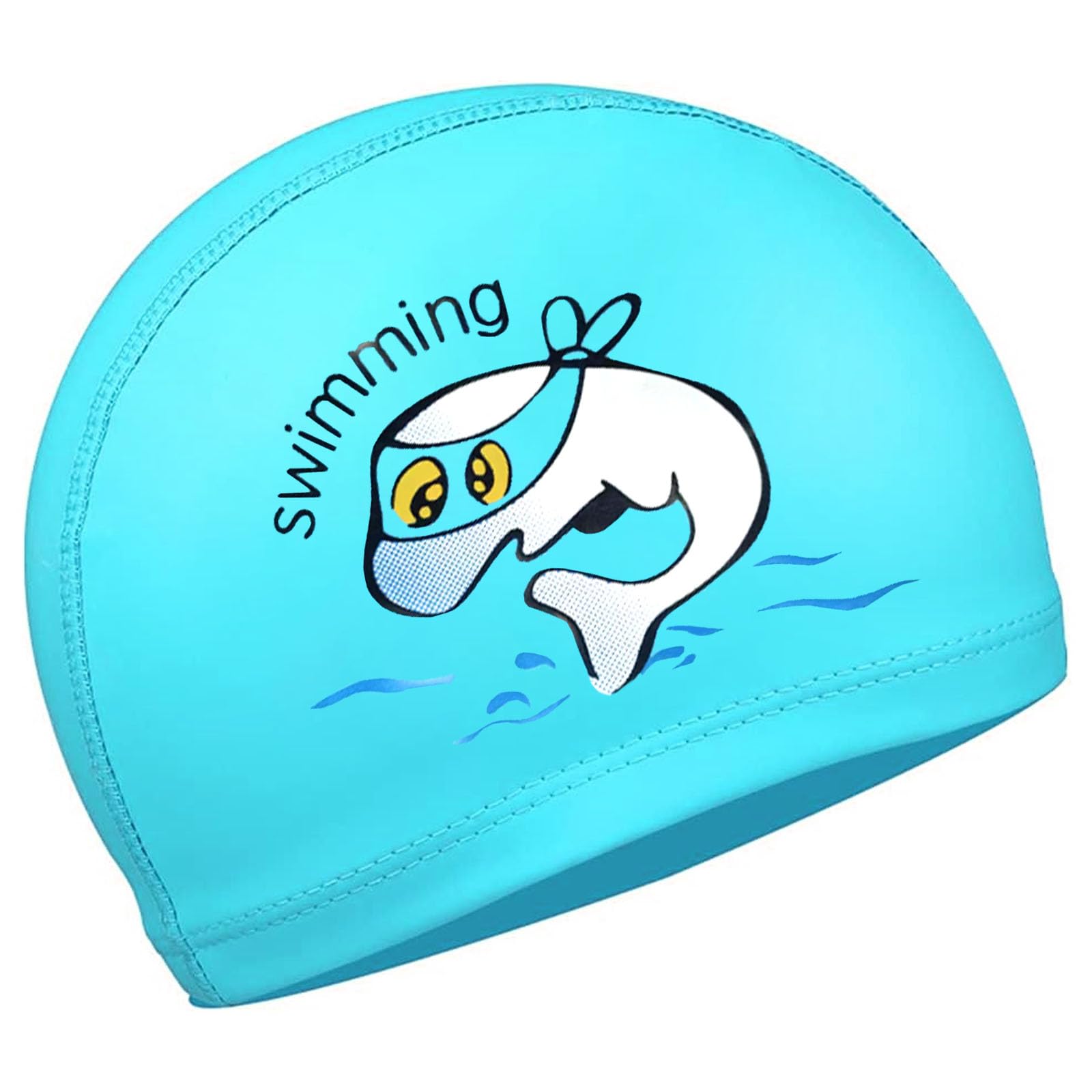 GWAWG Kids Swimming Cap - Stretchy Swimming Hat for Boys & Girls (4-10 Years, Light Blue)