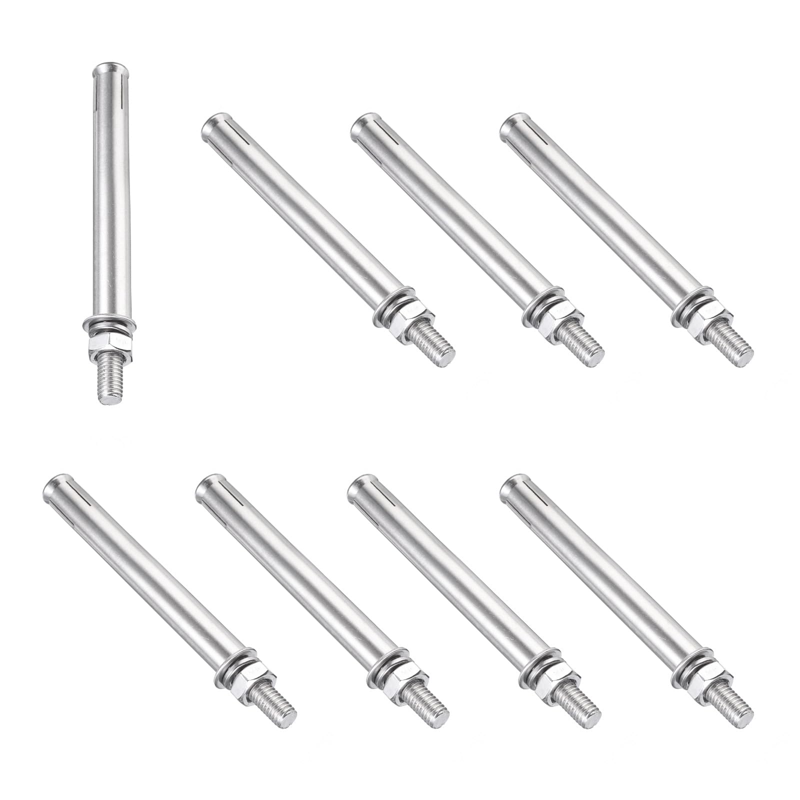 PATIKIL M8 x 100mm Expansion Bolts, 8Pcs 304 Stainless Steel Expansion Screw Bolts Sleeve Anchoring Fastener for Wall Concrete Brick Wall Drywall Air Conditioner, Silver