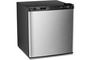 Antarctic Star Upright Freezer 1.1 Cu.ft, Compact Mini Freezer with Reversible Single Door, Temperature Control, Removable Shelves, Small freezer Stainless Steel for Home, Silver