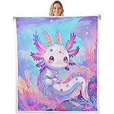 jejeloiu Cute Axolotl Sherpa Blanket Purple Axolotl Fleece Throw Blanket for Kids Boys Girls Watercolor Cute Animal Decor for Livingroom Kawaii Animal Decor for Sofa Bed Couch,Throw 50x60 Inches