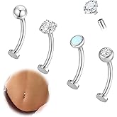 Gnbaoya 4 Pcs 14G Titanium Floating Belly Button Rings for Women Hypoallergenic Flat Back Belly Button Ring 8mm/10mm/12mm/14mm Internally Threaded CZ Navel Rings Piercing Jewelry