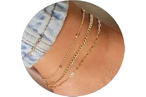 JECOMY Anklet for Women 14K Gold Plated Ankle Bracelets Silver Anklet Waterproof Pearl Cubic Zirconia Rhinestone Heart Beads Herringbone Cuba Link Chain Anklets Dainty Jewelry